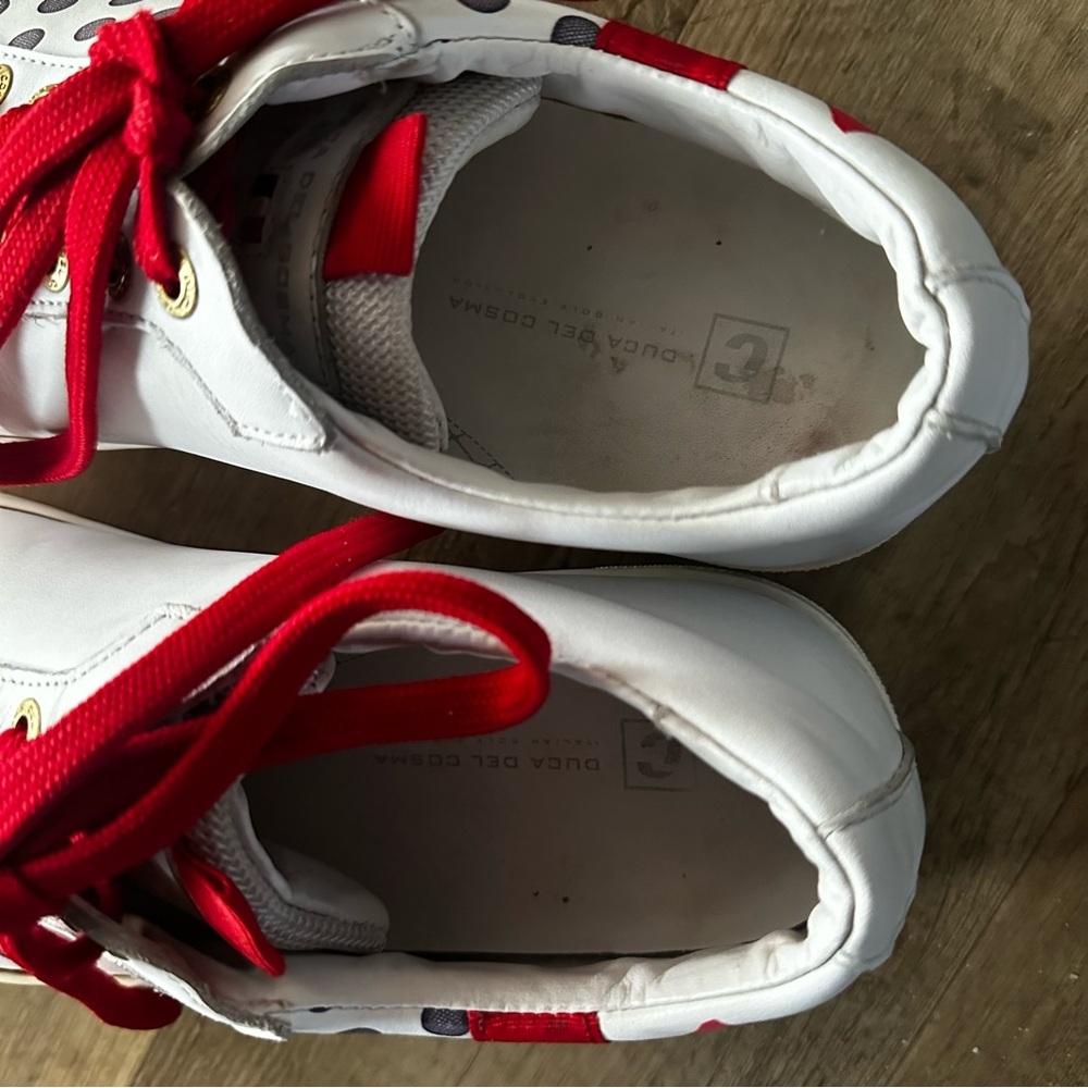 Duca Del Cosma Esti Golf Shoe Leather Sneakers White/Red - Picture 9 of 10